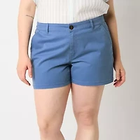 a.n.a Womens 4 1/2" Mid Rise Chino Short-Plus