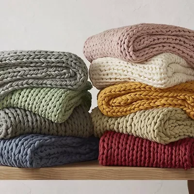 Madison Park Handmade Chunk Double Knit Plush Lightweight Throw