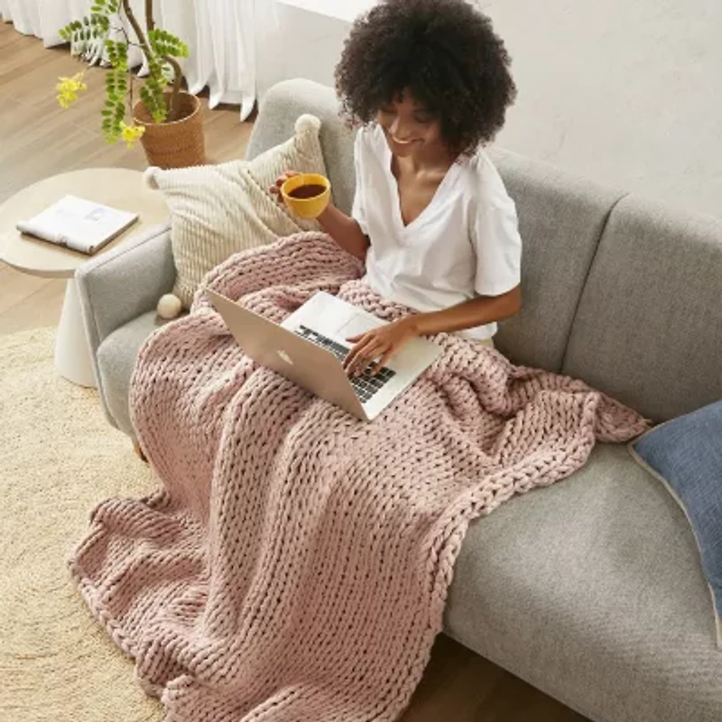Madison Park Handmade Chunk Double Knit Plush Lightweight Throw