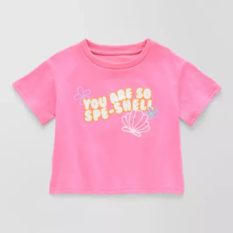 Thereabouts Little Girls Crew Neck Short Sleeve Boxy Fit Graphic T-Shirt