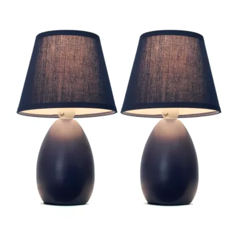 Simple Designs Mini Egg Oval Ceramic Table Lamp 2Pk Set