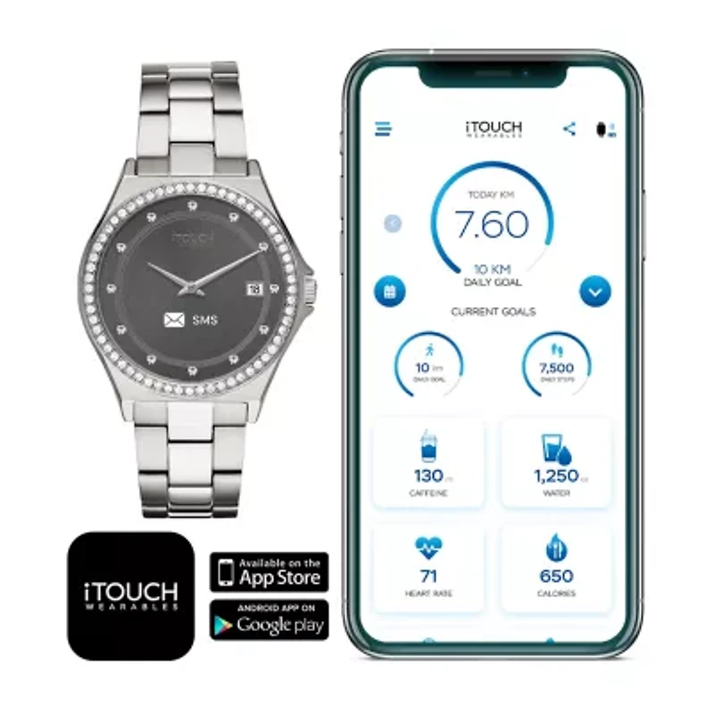 iTouch Connected for Women: Crystal Case with Silver Metal Strap Hybrid Smartwatch (32mm) 13887S-51-D28