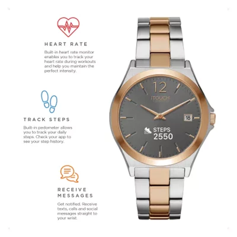 iTouch Connected for Women: Silver Case with Two Toned Metal Strap Hybrid Smartwatch (38mm) 13888S-51-B35