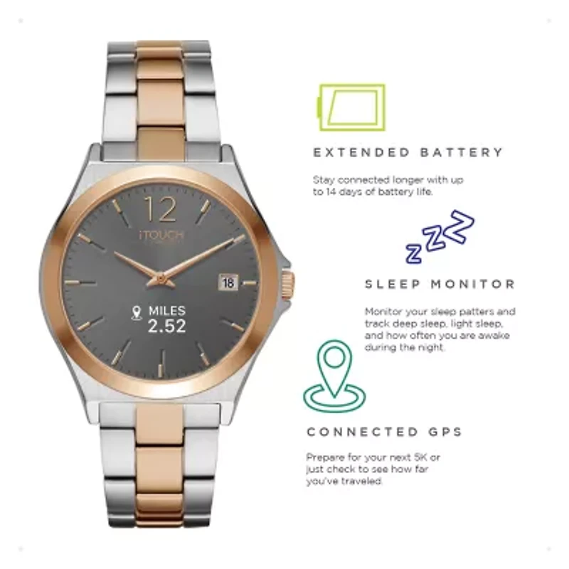 iTouch Connected for Women: Silver Case with Two Toned Metal Strap Hybrid Smartwatch (38mm) 13888S-51-B35