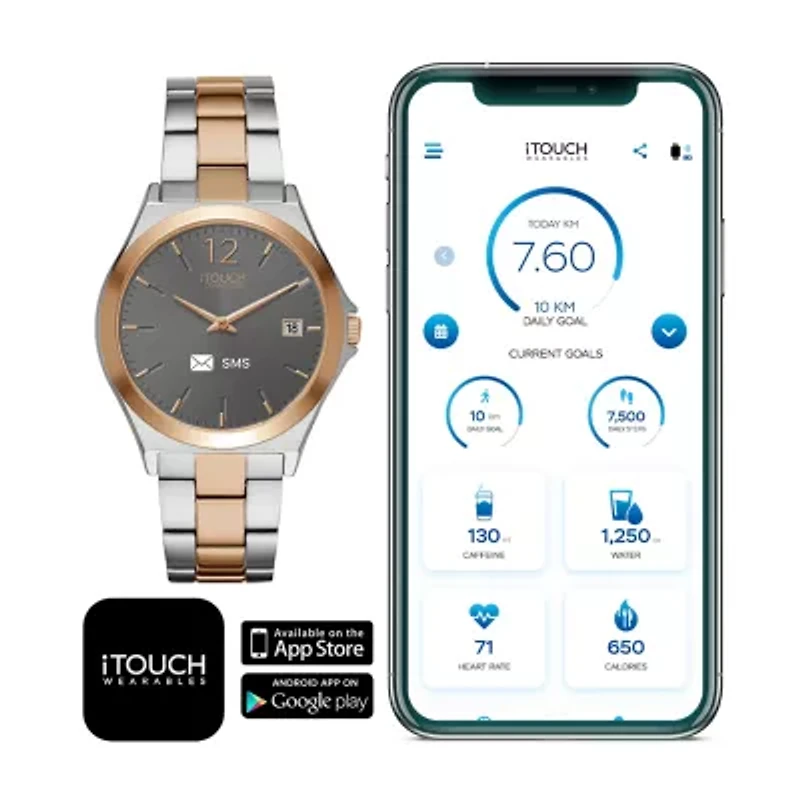 iTouch Connected for Women: Silver Case with Two Toned Metal Strap Hybrid Smartwatch (38mm) 13888S-51-B35