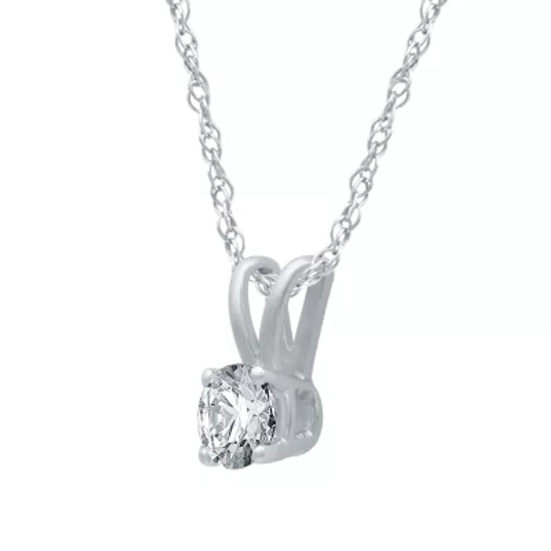 Womens 1/ CT. Natural White Diamond 10K White Gold Round 18 Inch Pendant Necklace