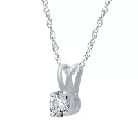 Womens 1/ CT. Natural White Diamond 10K White Gold Round 18 Inch Pendant Necklace