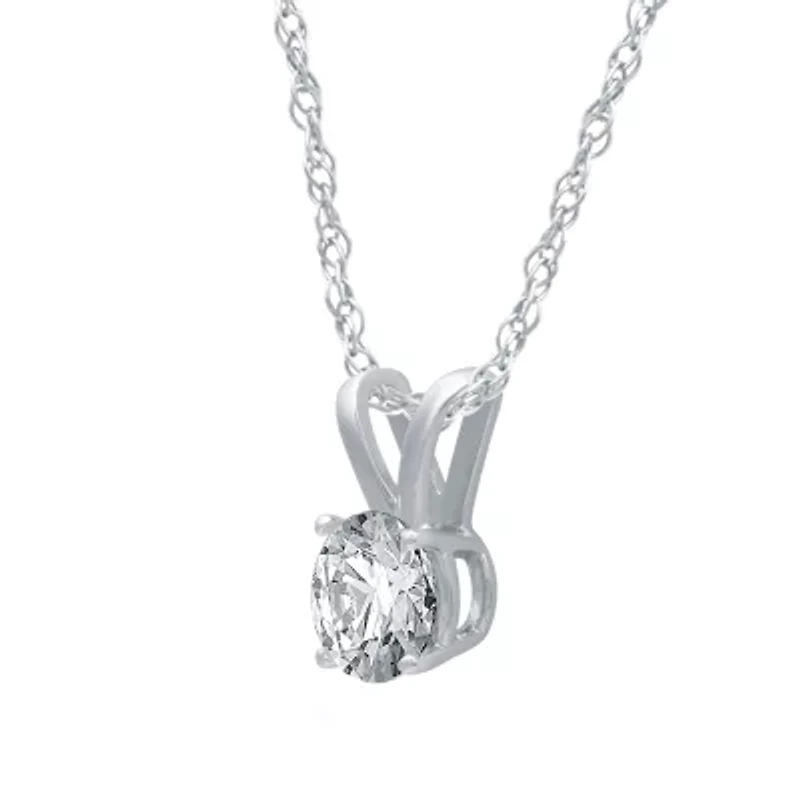 Womens 1 CT. Natural White Diamond 10K White Gold Round 18 Inch Pendant Necklace