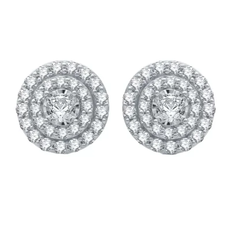 1 CT. T.W. Natural White Diamond 10K White Gold 11mm Round Stud Earrings