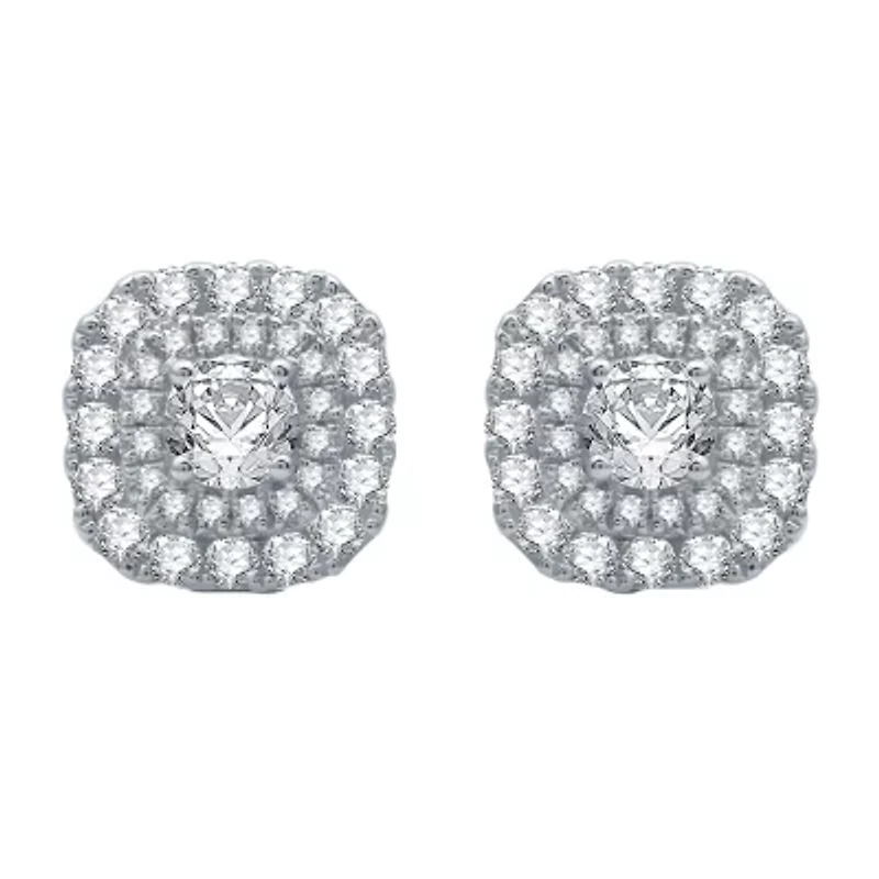 1 CT. T.W. Natural White Diamond 10K White Gold 9.6mm Cushion Stud Earrings