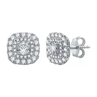 1 CT. T.W. Natural White Diamond 10K White Gold 9.6mm Cushion Stud Earrings