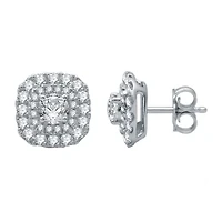 1 CT. T.W. Natural White Diamond 10K White Gold 9.6mm Cushion Stud Earrings
