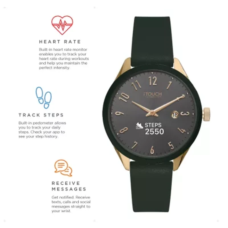 iTouch Connected for Women: Gold Case with Olive Leather Strap Hybrid Smartwatch (38mm) 13914G-51-D22