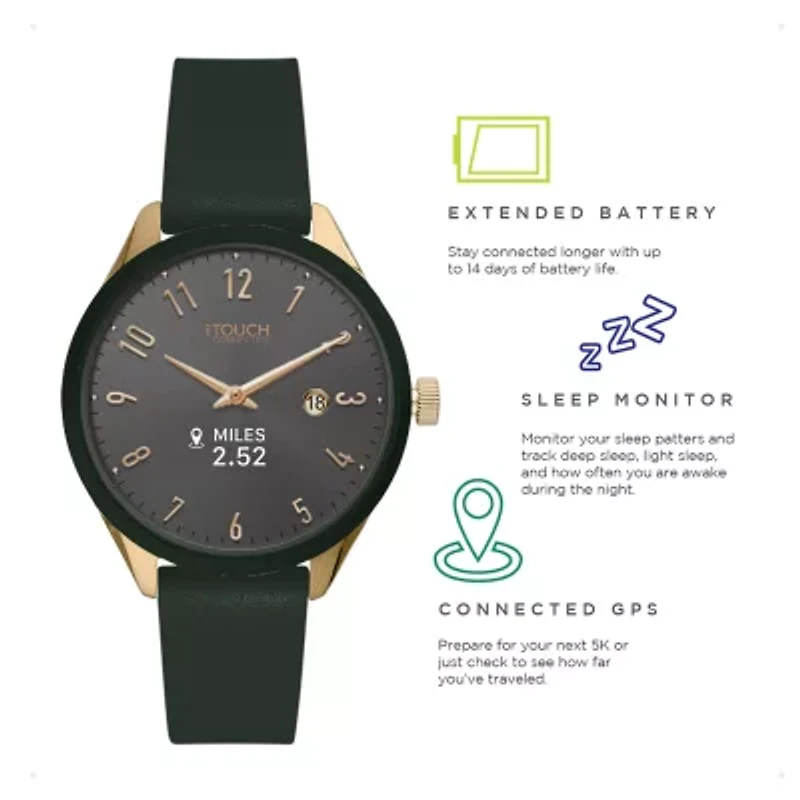 iTouch Connected for Women: Gold Case with Olive Leather Strap Hybrid Smartwatch (38mm) 13914G-51-D22