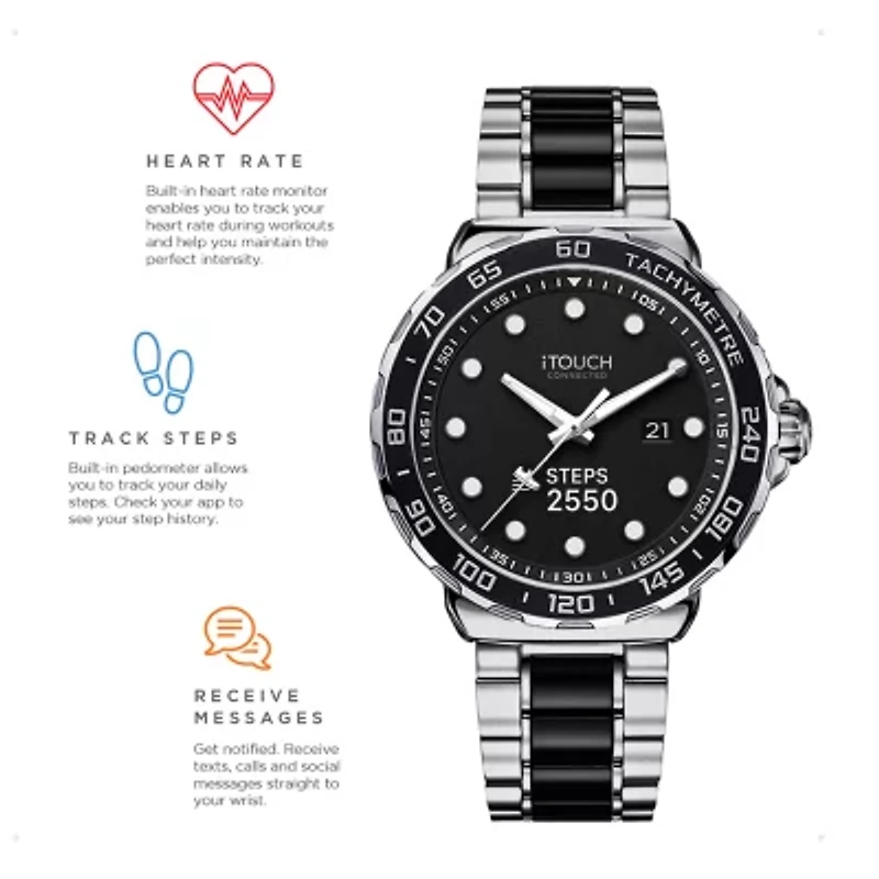 iTouch Connected for Men: Silver Case with Two Toned Metal Strap Hybrid Smartwatch (42mm) 50051S-51-G28