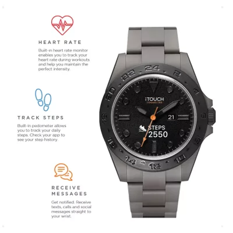 iTouch Connected for Men: Gray Case with Gray Acrylic Strap Hybrid Smartwatch (42mm) 50182GY-51-G04