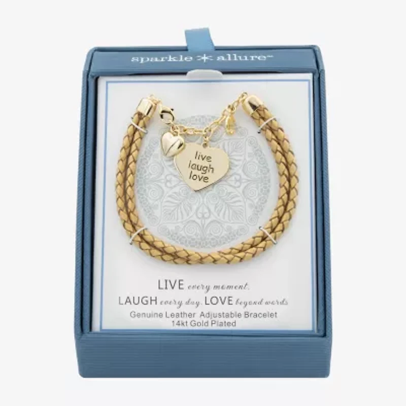 Sparkle Allure Leather Womens Yellow Cubic Zirconia 14K Gold Over Brass Heart Charm Bracelet