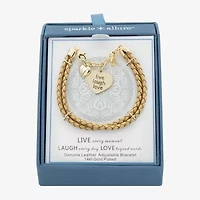 Sparkle Allure Leather Womens Yellow Cubic Zirconia 14K Gold Over Brass Heart Charm Bracelet