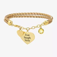 Sparkle Allure Leather Womens Yellow Cubic Zirconia 14K Gold Over Brass Heart Charm Bracelet