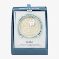 Sparkle Allure Blue Leather Coil Believe Womens Cubic Zirconia Pure Silver Over Brass Wrap Bracelet