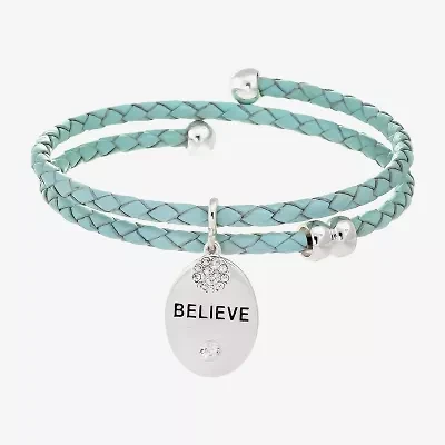 Sparkle Allure Blue Leather Coil Believe Womens Cubic Zirconia Pure Silver Over Brass Wrap Bracelet