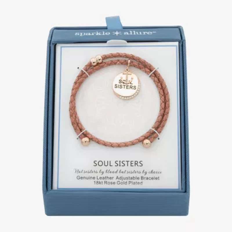 Sparkle Allure Pink Leather Coil Soul Sister Womens Cubic Zirconia 18K Gold Over Brass Wrap Bracelet
