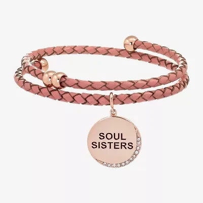 Sparkle Allure Pink Leather Coil Soul Sister Womens Cubic Zirconia 18K Gold Over Brass Wrap Bracelet