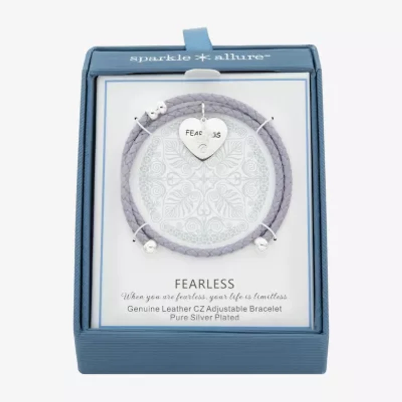 Sparkle Allure Leather Coil Fearless Womens Cubic Zirconia Pure Silver Over Brass Wrap Bracelet