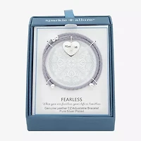 Sparkle Allure Leather Coil Fearless Womens Cubic Zirconia Pure Silver Over Brass Wrap Bracelet