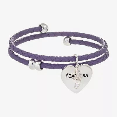 Sparkle Allure Purple Leather Coil Fearless Womens Cubic Zirconia Pure Silver Over Brass Wrap Bracelet