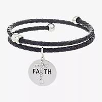 Sparkle Allure Leather Coil Faith Womens Cubic Zirconia Pure Silver Over Brass Wrap Bracelet