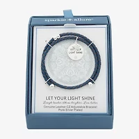 Sparkle Allure Navy Blue Leather Coil Womens Cubic Zirconia Pure Silver Over Brass Wrap Bracelet