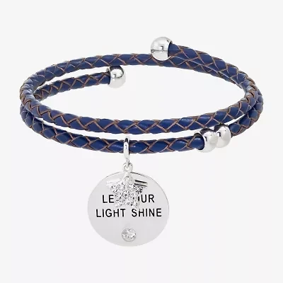 Sparkle Allure Navy Blue Leather Coil Womens Cubic Zirconia Pure Silver Over Brass Wrap Bracelet