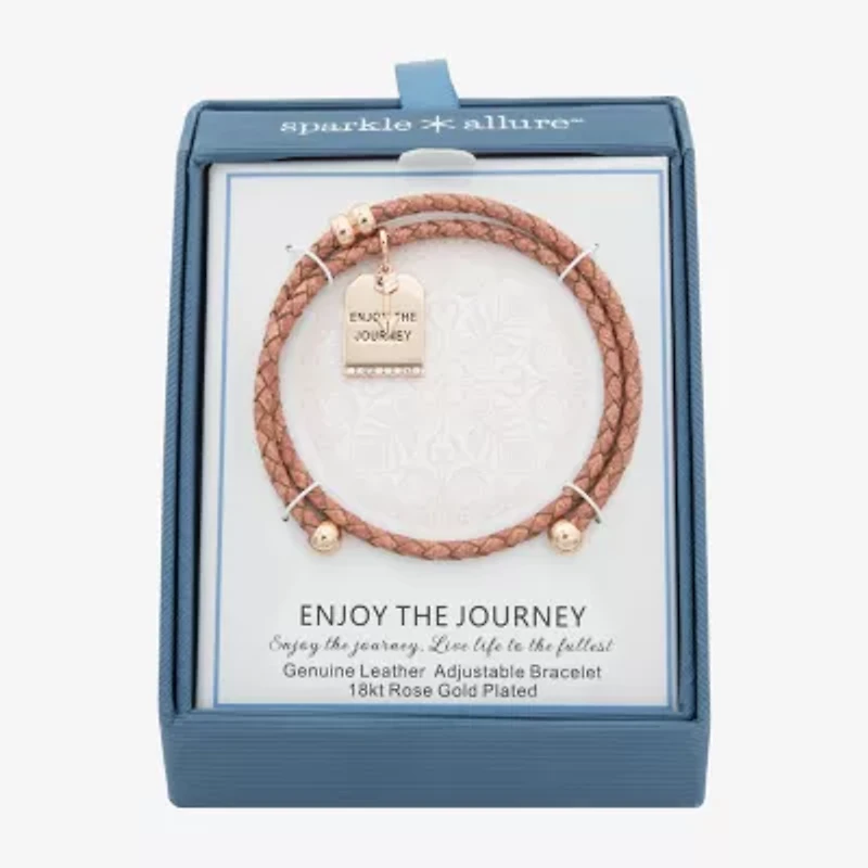 Sparkle Allure Leather Coil Womens Cubic Zirconia 18K Rose Gold Over Brass Wrap Bracelet