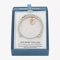 Sparkle Allure White Leather Coil Womens Cubic Zirconia 18K Rose Gold Over Brass Wrap Bracelet