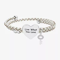 Sparkle Allure White Leather Coil Womens Cubic Zirconia Pure Silver Over Brass Wrap Bracelet