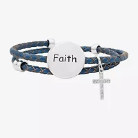 Sparkle Allure Leather Coil Faith Womens Cubic Zirconia Pure Silver Over Brass Wrap Bracelet