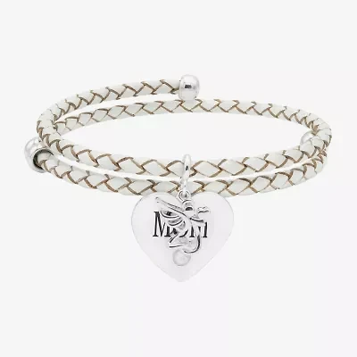 Sparkle Allure White Leather Coil Mom Womens Cubic Zirconia Pure Silver Over Brass Wrap Bracelet