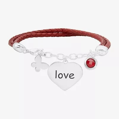 Sparkle Allure White Leather Love Womens Cubic Zirconia Pure Silver Over Brass Butterfly Heart Charm Bracelet