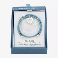 Sparkle Allure Blue Leather Coil Fearless Womens Cubic Zirconia Pure Silver Over Brass Wrap Bracelet