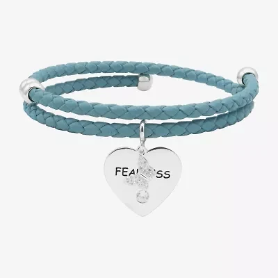 Sparkle Allure Blue Leather Coil Fearless Womens Cubic Zirconia Pure Silver Over Brass Wrap Bracelet