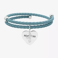 Sparkle Allure Blue Leather Coil Fearless Womens Cubic Zirconia Pure Silver Over Brass Wrap Bracelet