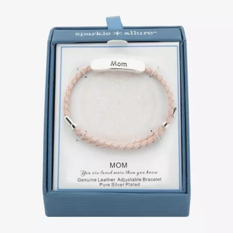 Sparkle Allure Pink Leather Mom Womens Bar Bolo Bracelet