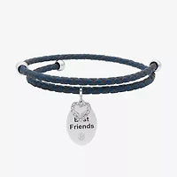 Sparkle Allure Navy Blue Leather Coil Best Friend Womens Cubic Zirconia Pure Silver Over Brass Heart Oval Charm Bracelet