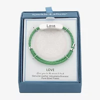 Sparkle Allure Green Leather Love Womens Bar Bolo Bracelet