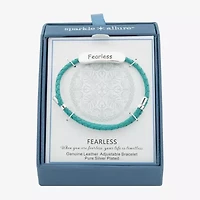 Sparkle Allure Green Leather Fearless Womens Bar Bolo Bracelet