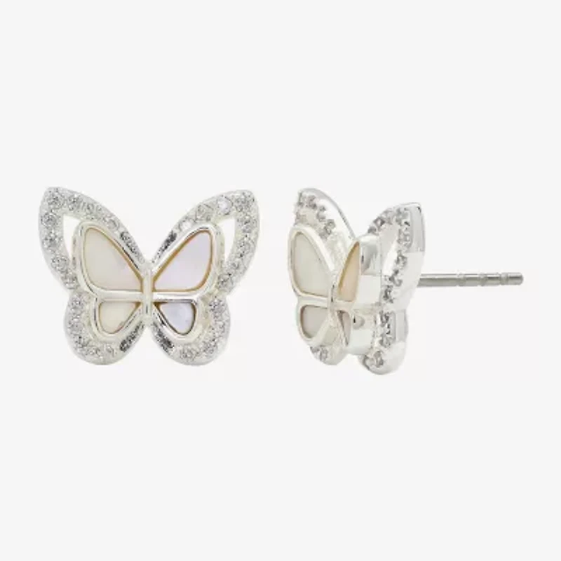 Sparkle Allure Cubic Zirconia 14K Gold Over Brass Butterfly Stud Earrings