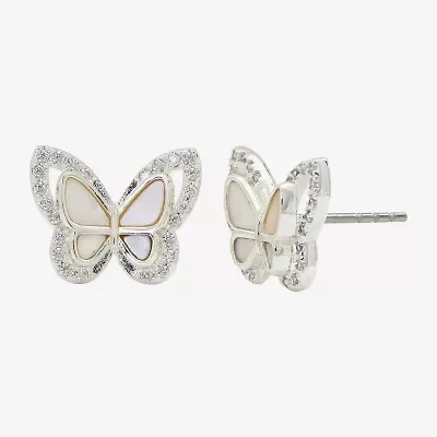 Sparkle Allure Cubic Zirconia 14K Gold Over Brass Butterfly Stud Earrings