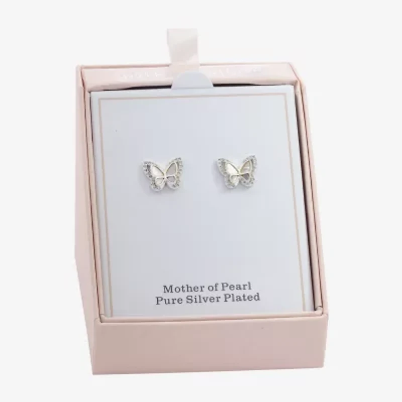 Sparkle Allure Cubic Zirconia 14K Gold Over Brass Butterfly Stud Earrings
