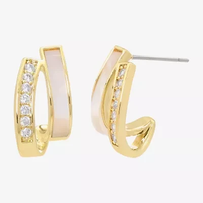 Sparkle Allure Womens Cubic Zirconia 14K Gold Over Brass Hoop Earrings
